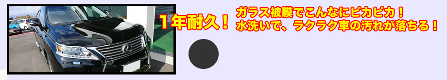 ガラス被膜でこんなにピカピカ！水洗いで、ラクラク車の汚れが落ちる！